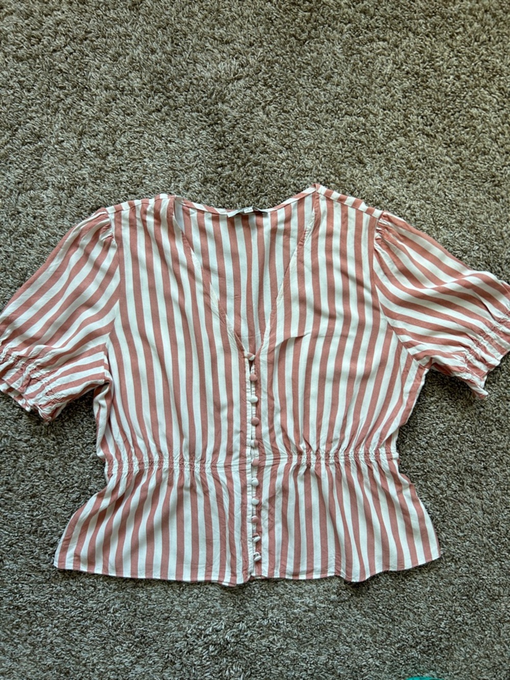 Madewell: Striped Pink and White Button-Back Peplum Top - Women